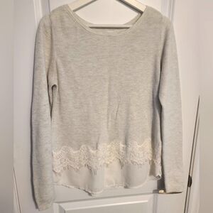 Off-White Knit Long Sleeve with Lace Trim